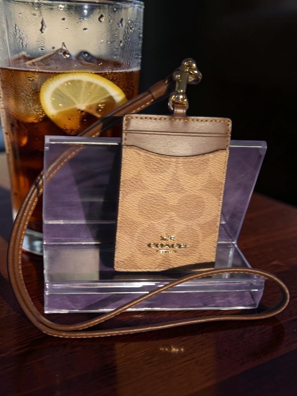Coach Brown Signature Lanyard Card Holder